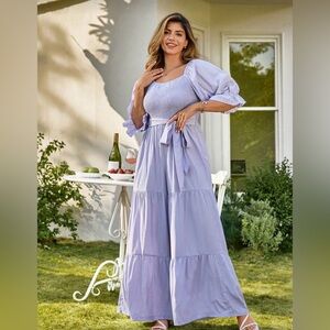 SHEIN Curve Lilac Smocked Dress